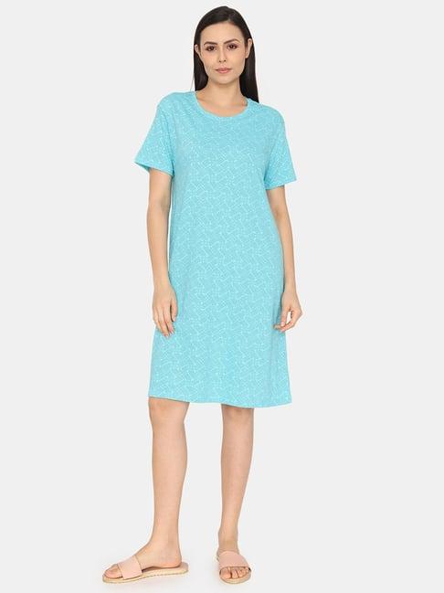 zivame blue printed night dress