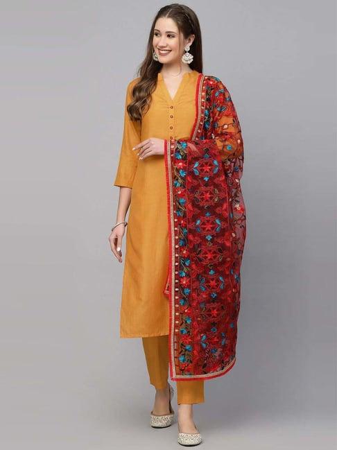 skylee yellow kurta pant set with dupatta