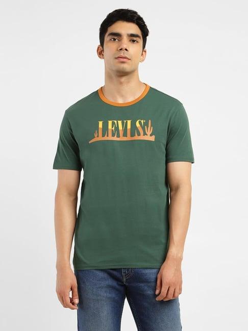 levi's green cotton regular fit printed t-shirt