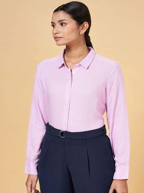 annabelle by pantaloons lilac linen formal shirt