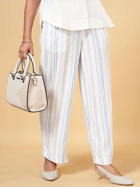 annabelle by pantaloons white linen striped formal pants