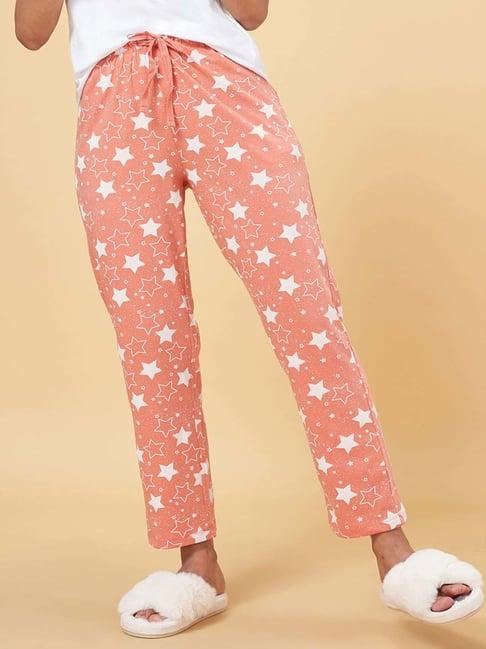 dreamz by pantaloons peach cotton printed pyjamas