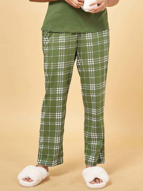 dreamz by pantaloons olive green cotton chequered pyjamas