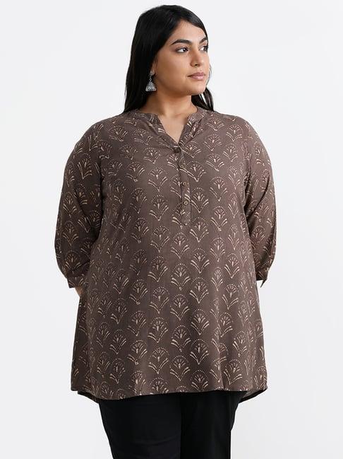 diza by westside brown spring bud printed tunic