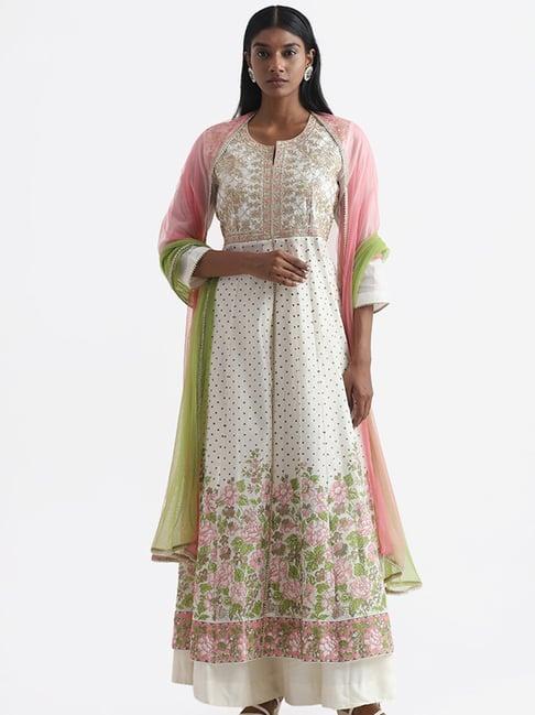 vark by westside embroidery off white kurta with skirt & dupatta