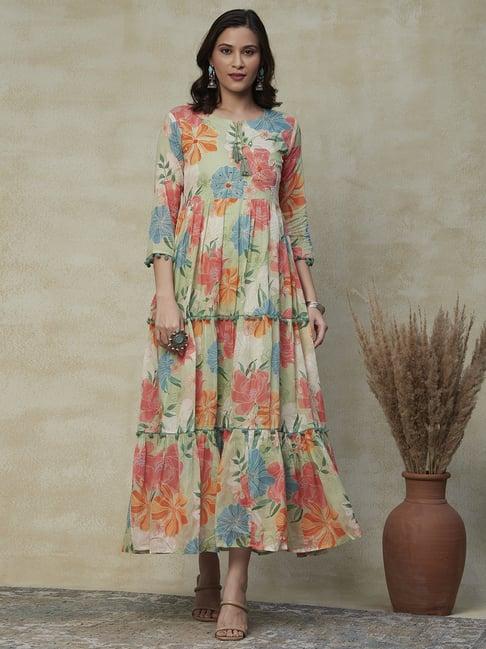 fashor multicolored cotton printed maxi dress