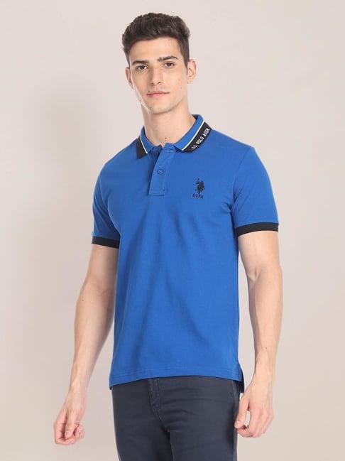 u.s. polo assn. blue cotton slim fit polo t-shirt