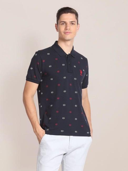 u.s. polo assn. navy cotton slim fit printed polo t-shirt