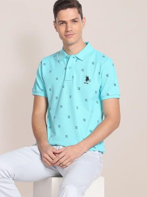 u.s. polo assn. blue cotton slim fit printed polo t-shirt