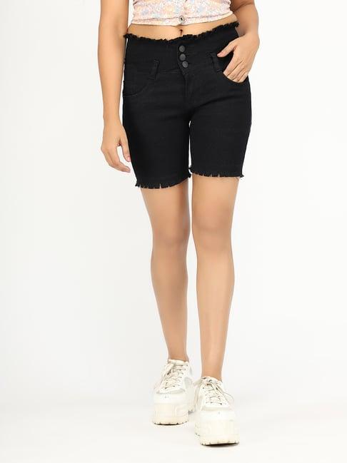 angelfab black cotton slim fit shorts