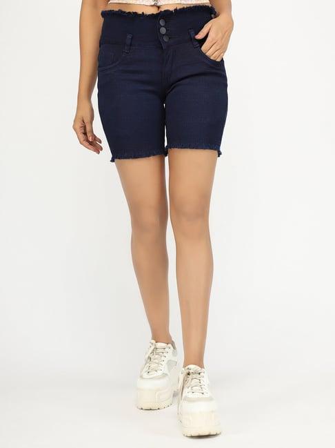 angelfab dark blue cotton textured shorts