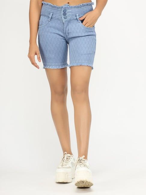 angelfab blue cotton textured shorts