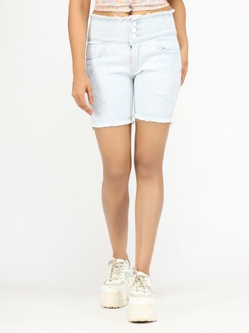 angelfab white cotton textured shorts