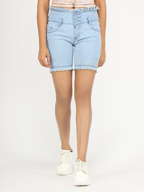 angelfab light blue cotton textured shorts