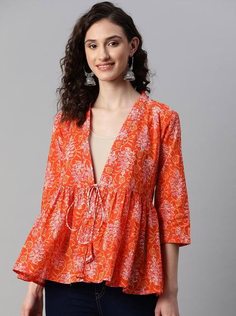 indibelle orange cotton printed shrug