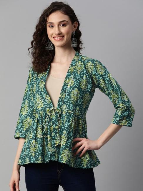 indibelle green cotton printed shrug