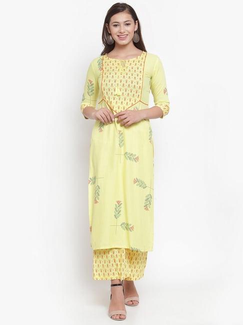 indibelle yellow printed kurta and palazzo set