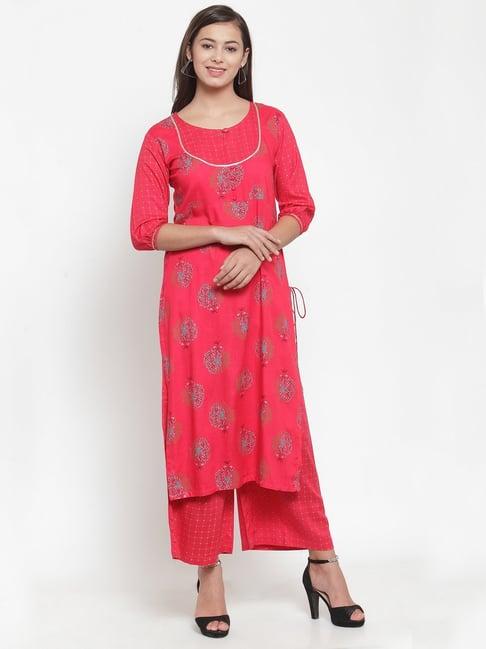 indibelle fuchsia printed kurta and palazzo set