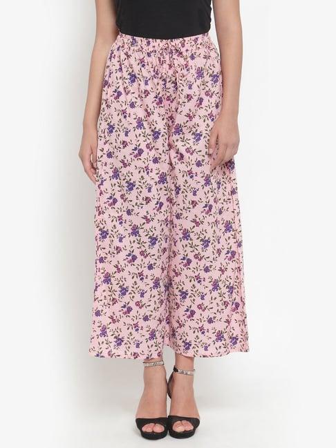 indibelle pink cotton floral print palazzos