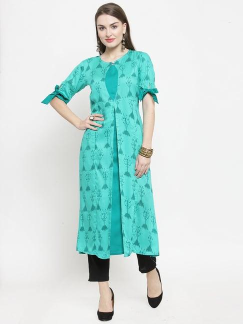 indibelle turquoise printed a line kurta