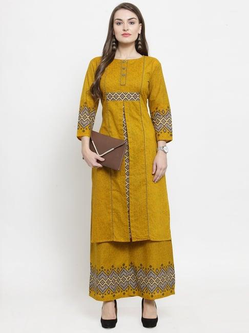 indibelle yellow cotton printed straight kurta