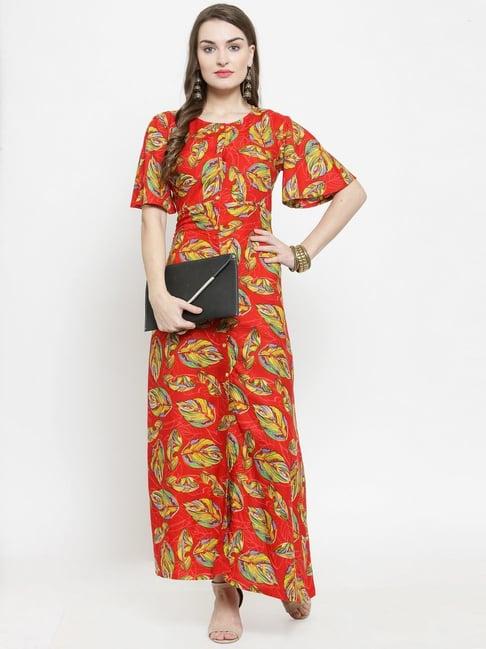 indibelle red printed a line kurta