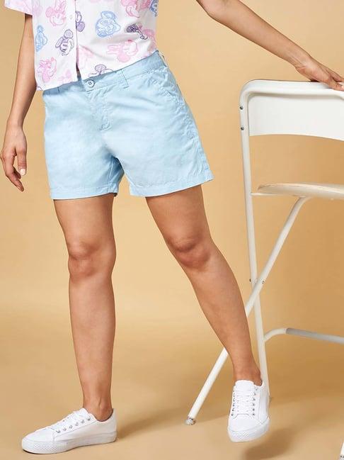 honey by pantaloons sky blue cotton mid rise shorts