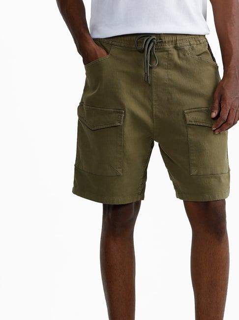 nuon by westside solid olive relaxed fit shorts