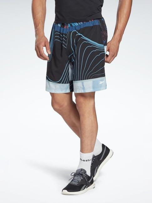 reebok black regular fit printed shorts