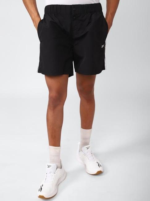 reebok black regular fit printed shorts