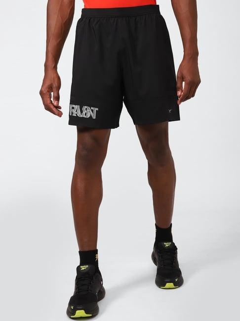 reebok black regular fit printed shorts