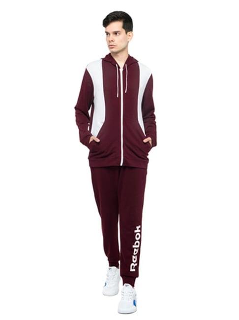 reebok maroon cotton regular fit printed tracksuit