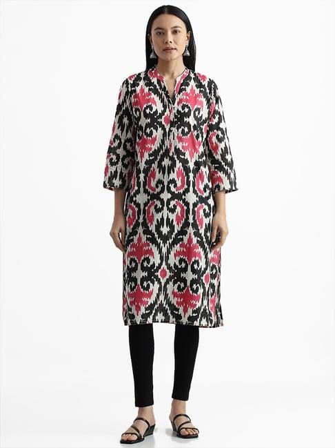 utsa by westside black & pink ikkat printed kurta