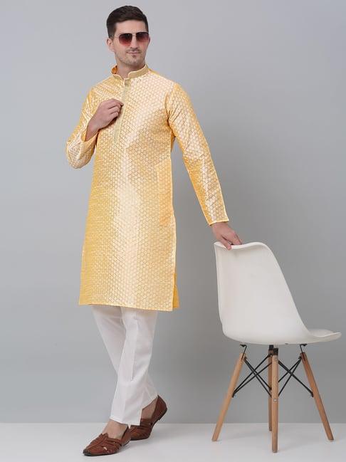 jompers golden & white regular fit embroidered kurta bottom set