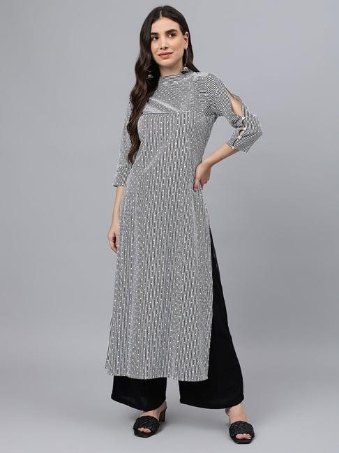 idalia black cotton printed straight kurta