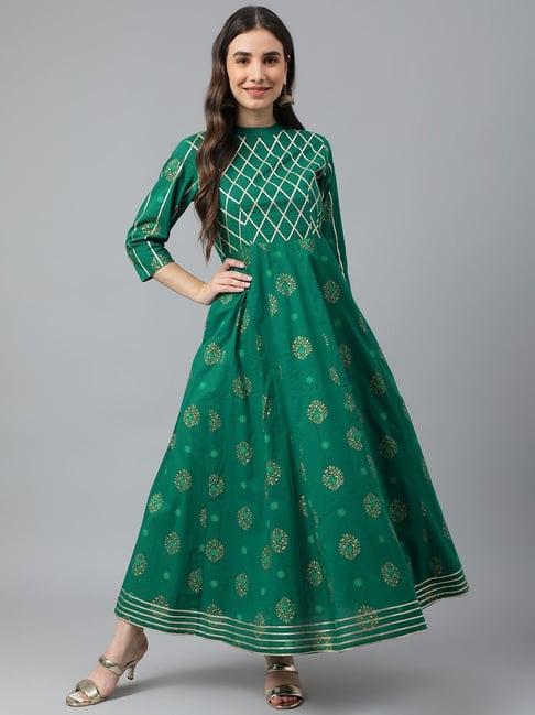 idalia green cotton printed anarkali kurta