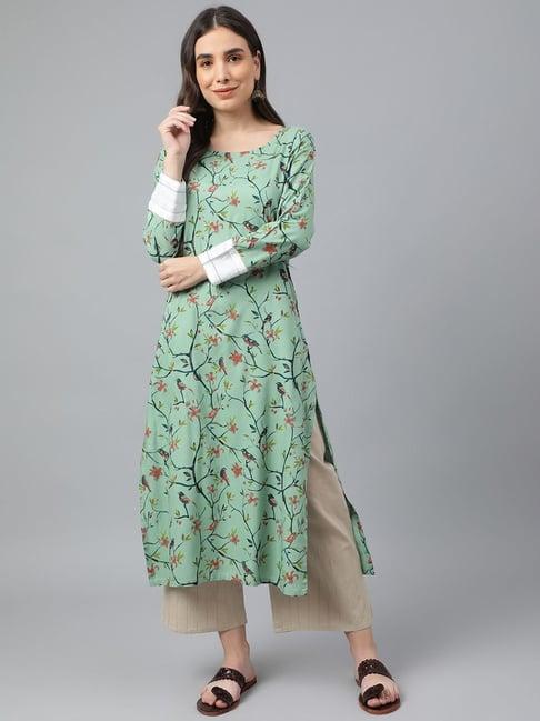 idalia green printed straight kurta