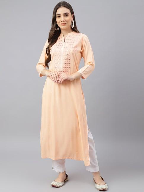 idalia peach embroidered straight kurta