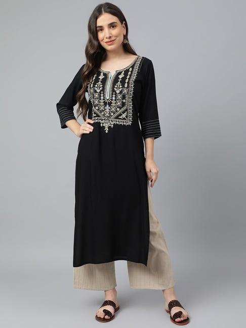 idalia black embroidered straight kurta