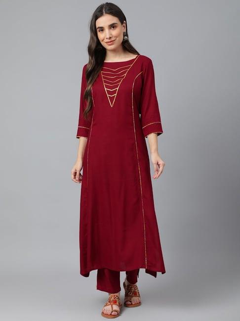 idalia maroon kurta pant set