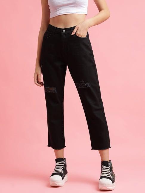 belliskey black distressed boyfriend fit high rise jeans