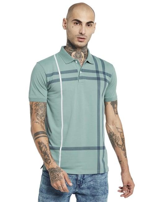 octave nile blue cotton regular fit striped polo t-shirt