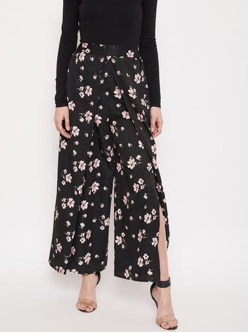 purys black floral print flared trousers