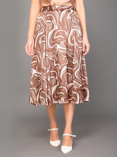 purys brown & white printed a-line skirt