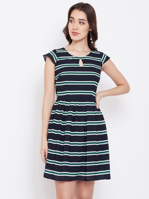 purys black striped a-line dress