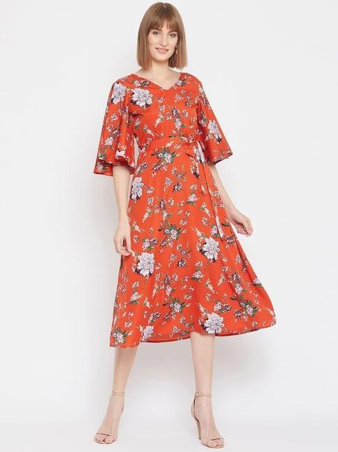 purys rust floral print a-line dress