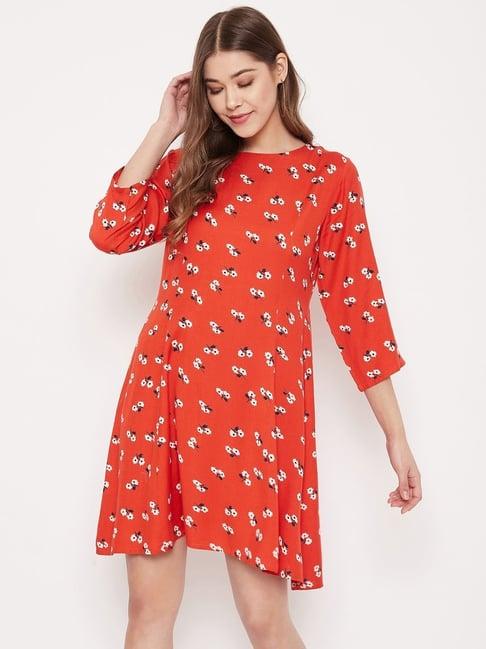 purys red floral print a-line dress