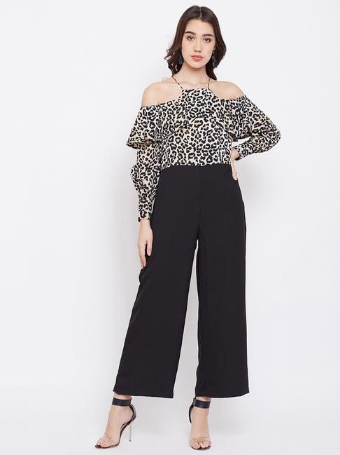 purys beige & black animal print jumpsuit