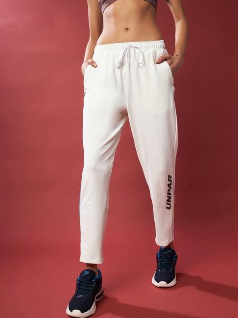 unpar white mid rise sports track pants