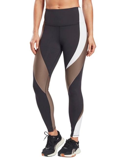 reebok black & brown high rise sports tights